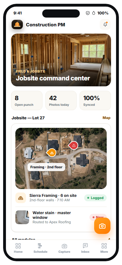 Baustellen- & Außendienst-Software für Hausbauer mobile view