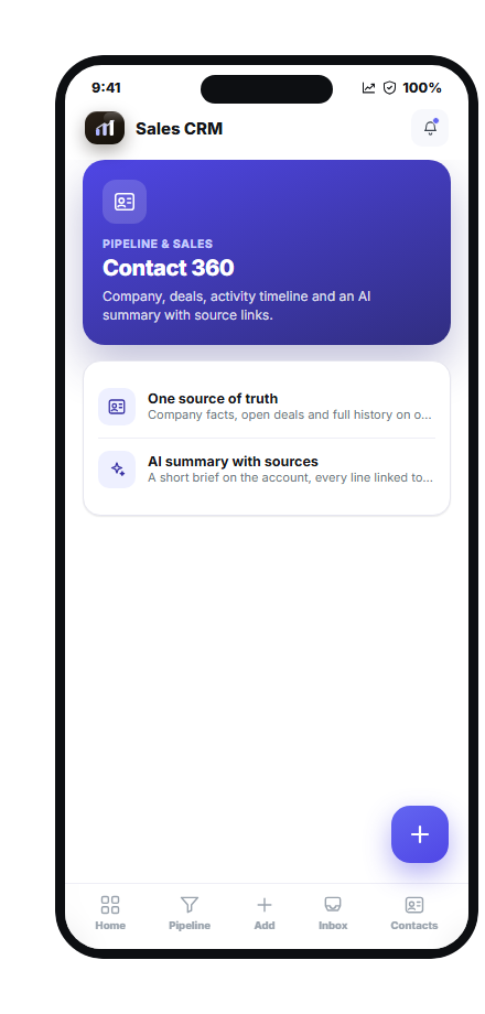 Mobile CRM-Kontakt- und Account-360-Oberfläche
