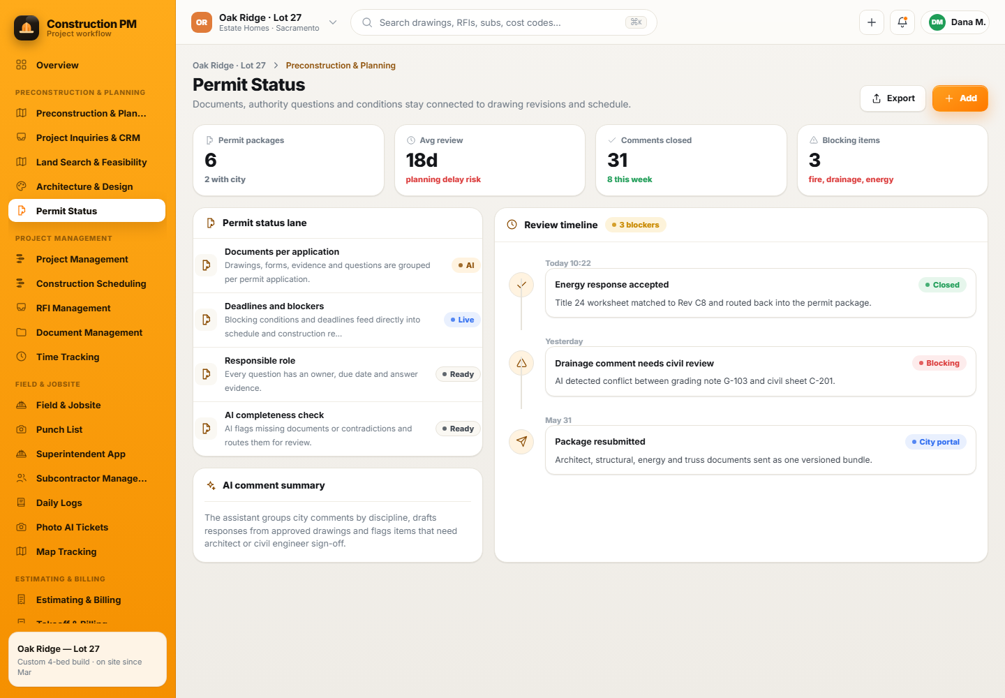 Beispiel-Screenshot einer modernen Bauplattform-Oberfläche