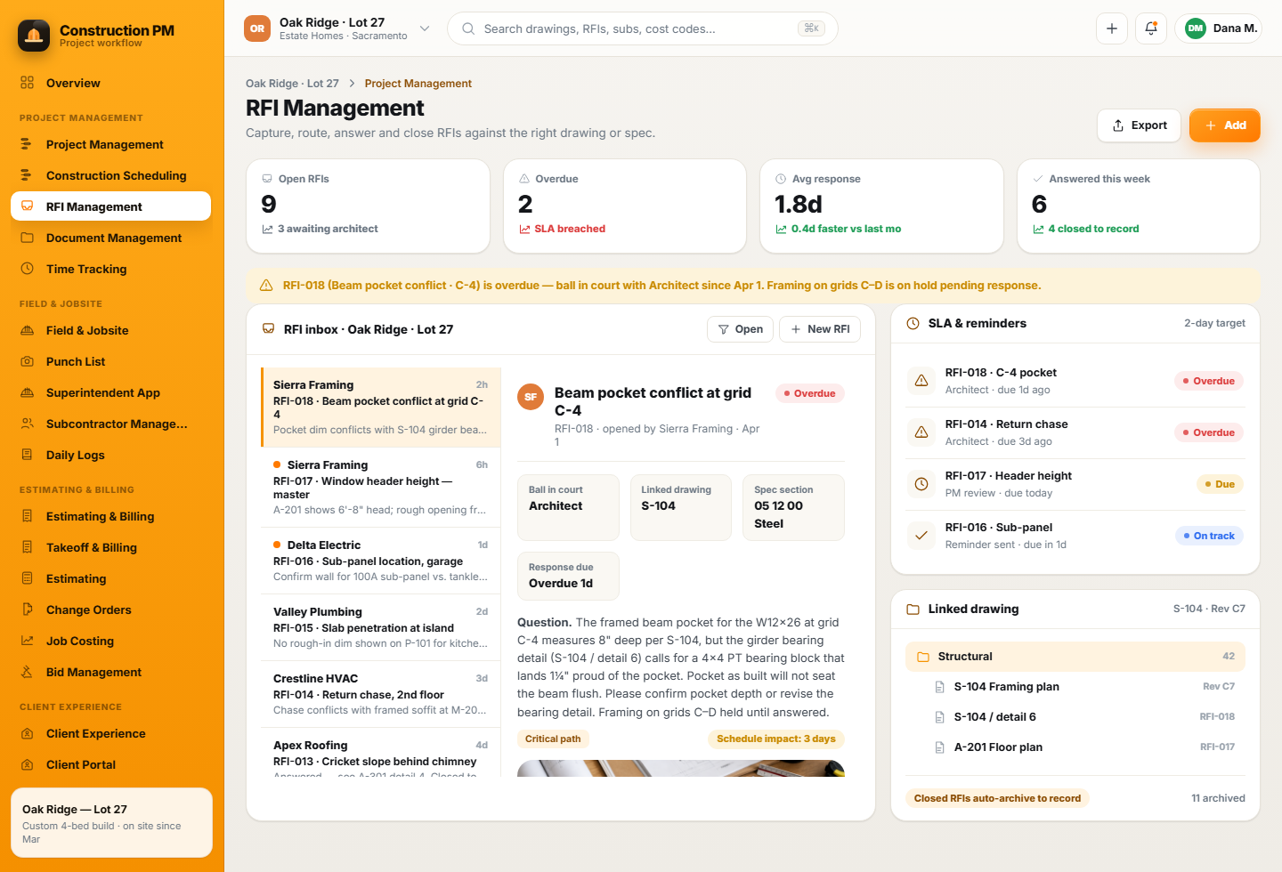 Beispiel-Screenshot einer modernen Bauplattform-Oberfläche