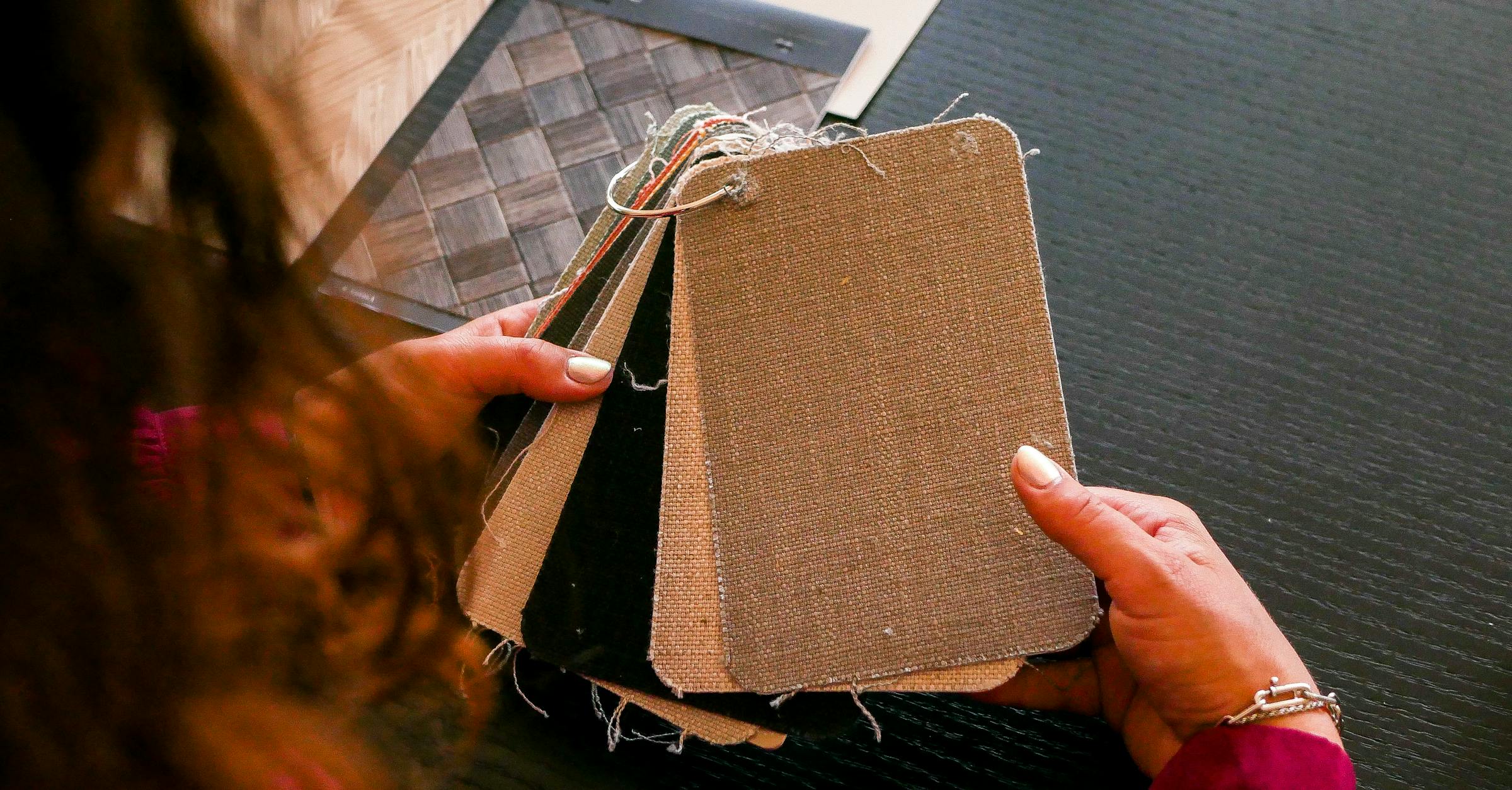 Interior design material swatches for home builder selections and allowances